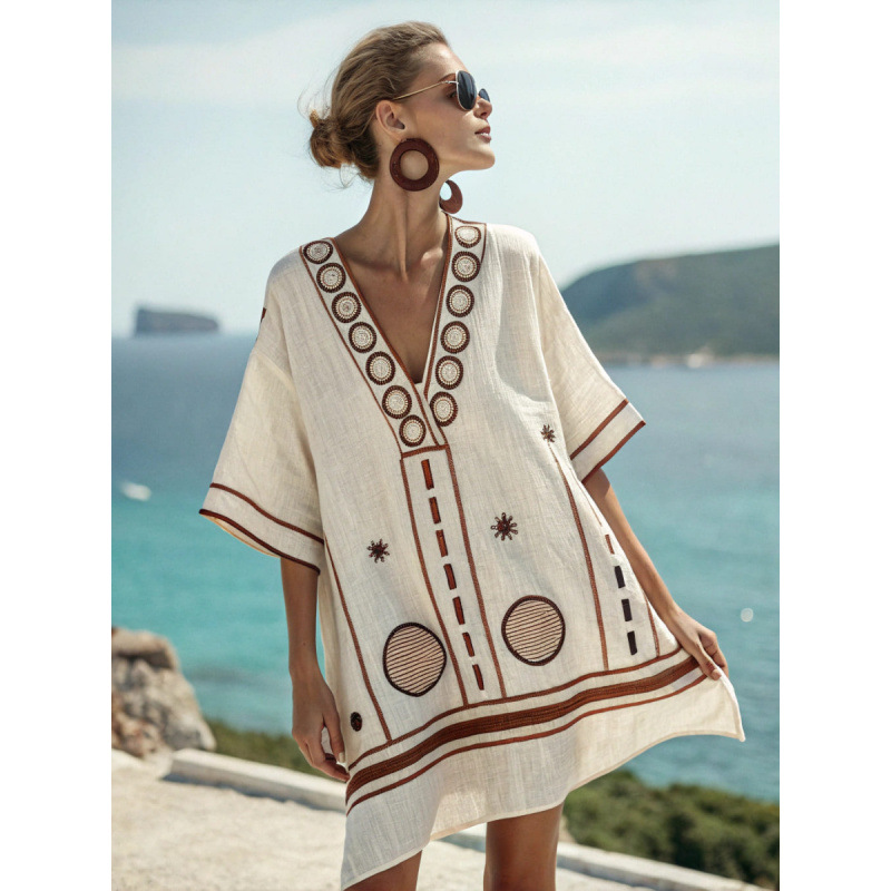 Boho V-Neck Beach Dress – Loose Resort Style Summer Dress