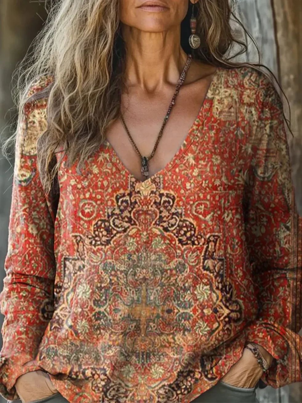 Casual V-Neck Long-Sleeve Top