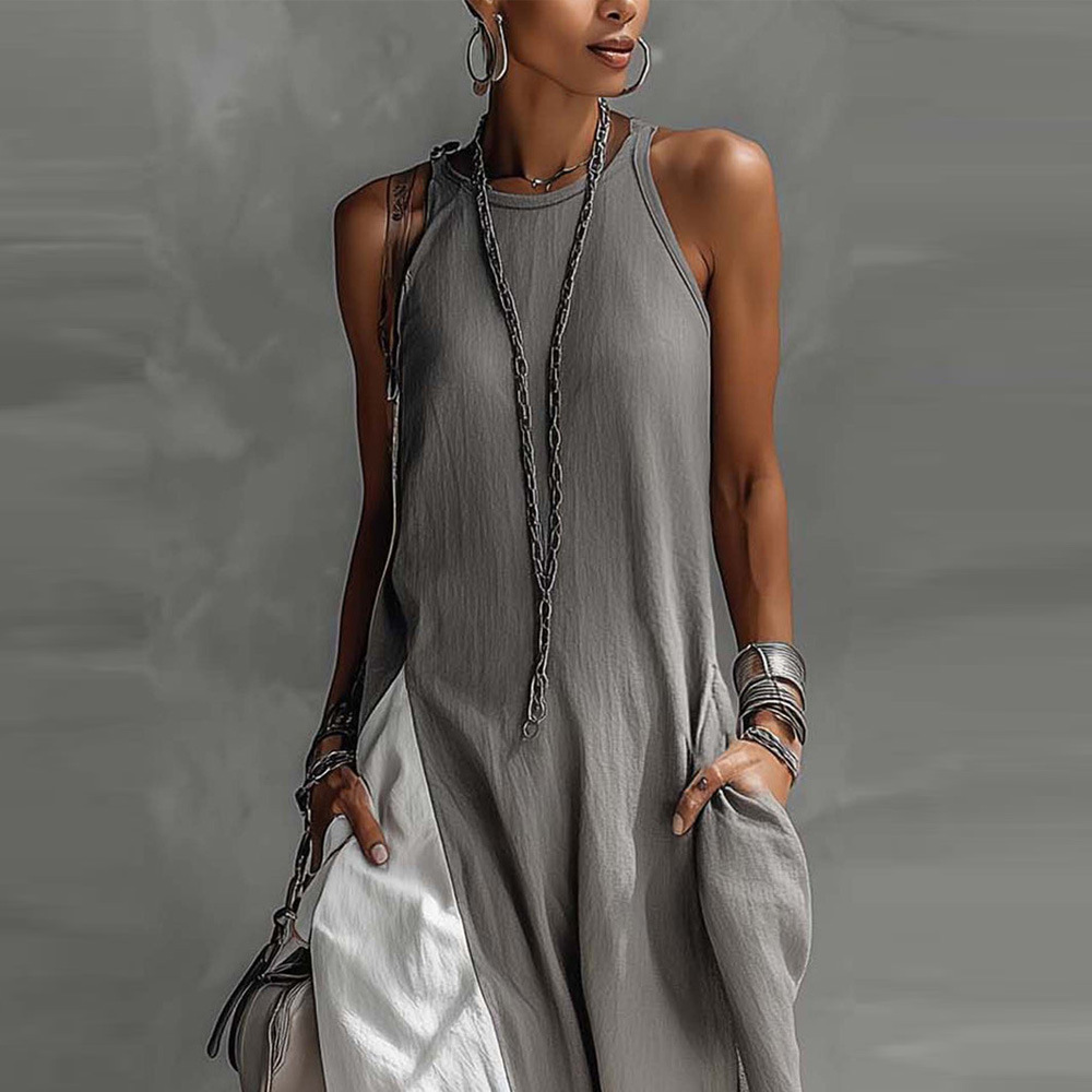 Off Shoulder Contrast Color Pocket Dress