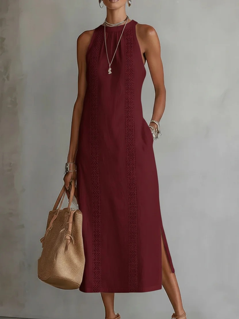Lace Trim Linen Maxi Dress – Relaxed Vintage Summer Dress
