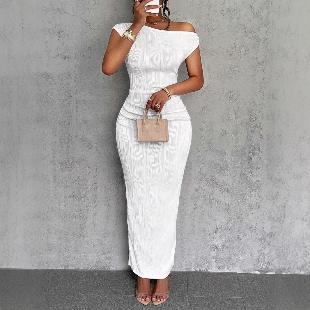 Cute One Shoulder Ripple Bodycon Dress