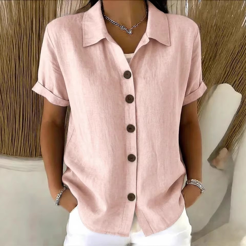 Casual Cotton Linen Button-Up Short Sleeve Shirt