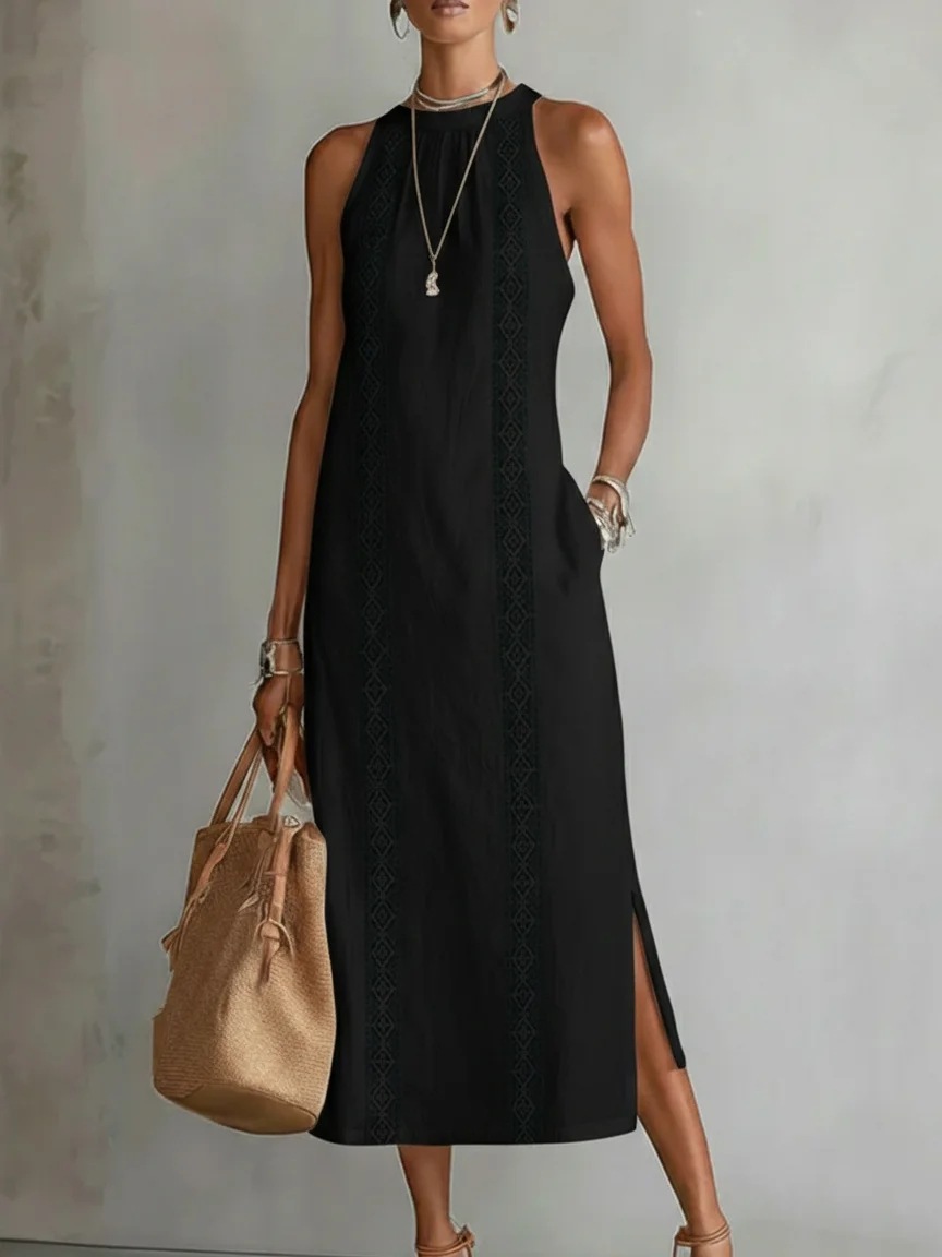Lace Trim Linen Maxi Dress – Relaxed Vintage Summer Dress