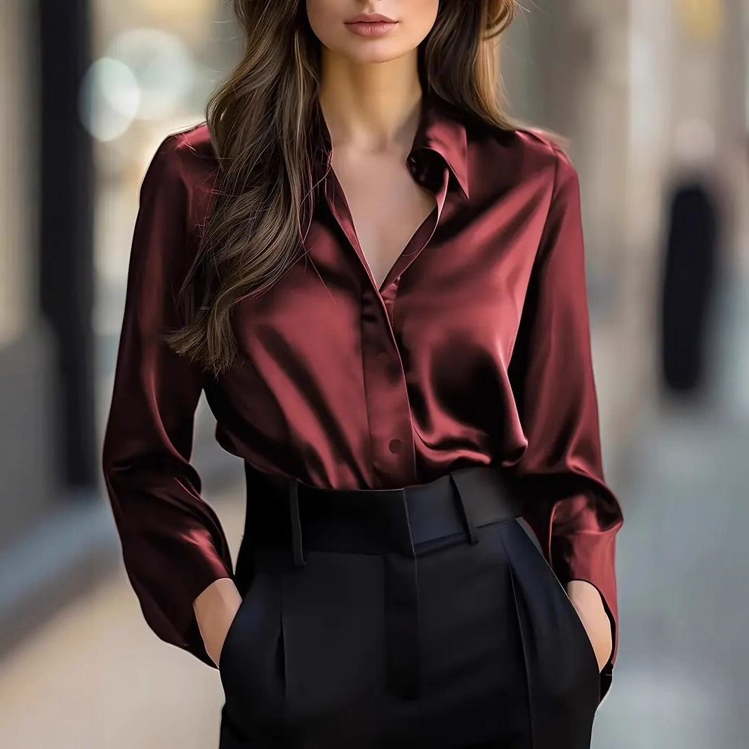 Satin Long-Sleeve Shirt – Elegant Minimal Blouse