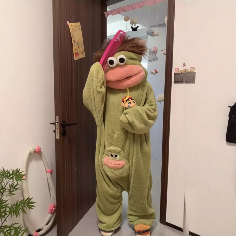 Cute Monster Wearable Hooded Onesie with Pocket for Women and Men, Soft Plush Fleece Fabric, Warm Cozy Jumpsuit, Casual, Ideal for Home and Parties.