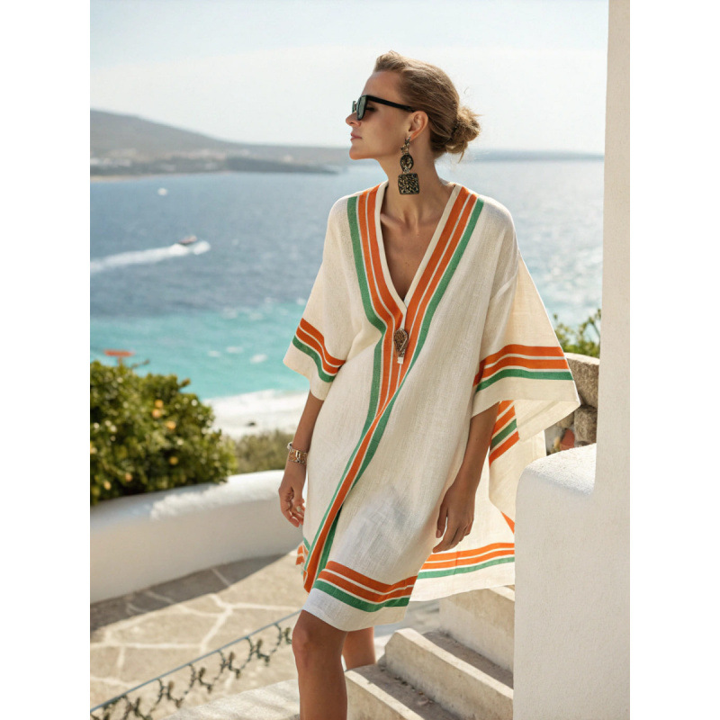 Boho V-Neck Beach Dress – Loose Resort Style Summer Dress