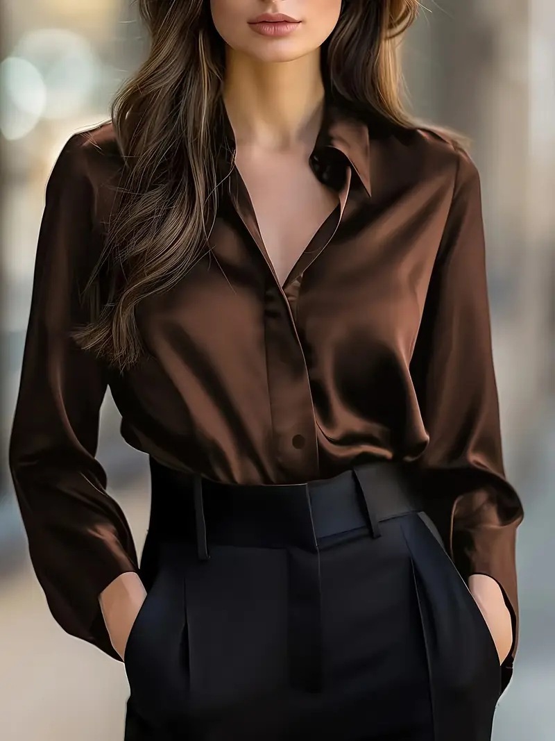 Satin Long-Sleeve Shirt – Elegant Minimal Blouse