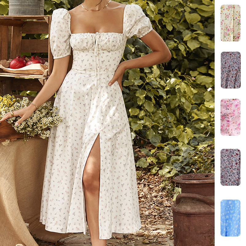 2026 Spring New Women'S Clothing, Cross-Border European And American French Dress, Slim Backless Floral Slit Suspender Skirt