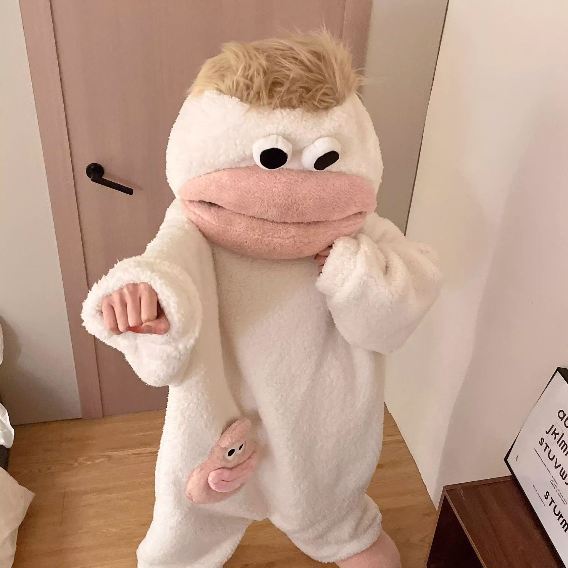 Cute Monster Wearable Hooded Onesie with Pocket for Women and Men, Soft Plush Fleece Fabric, Warm Cozy Jumpsuit, Casual, Ideal for Home and Parties.