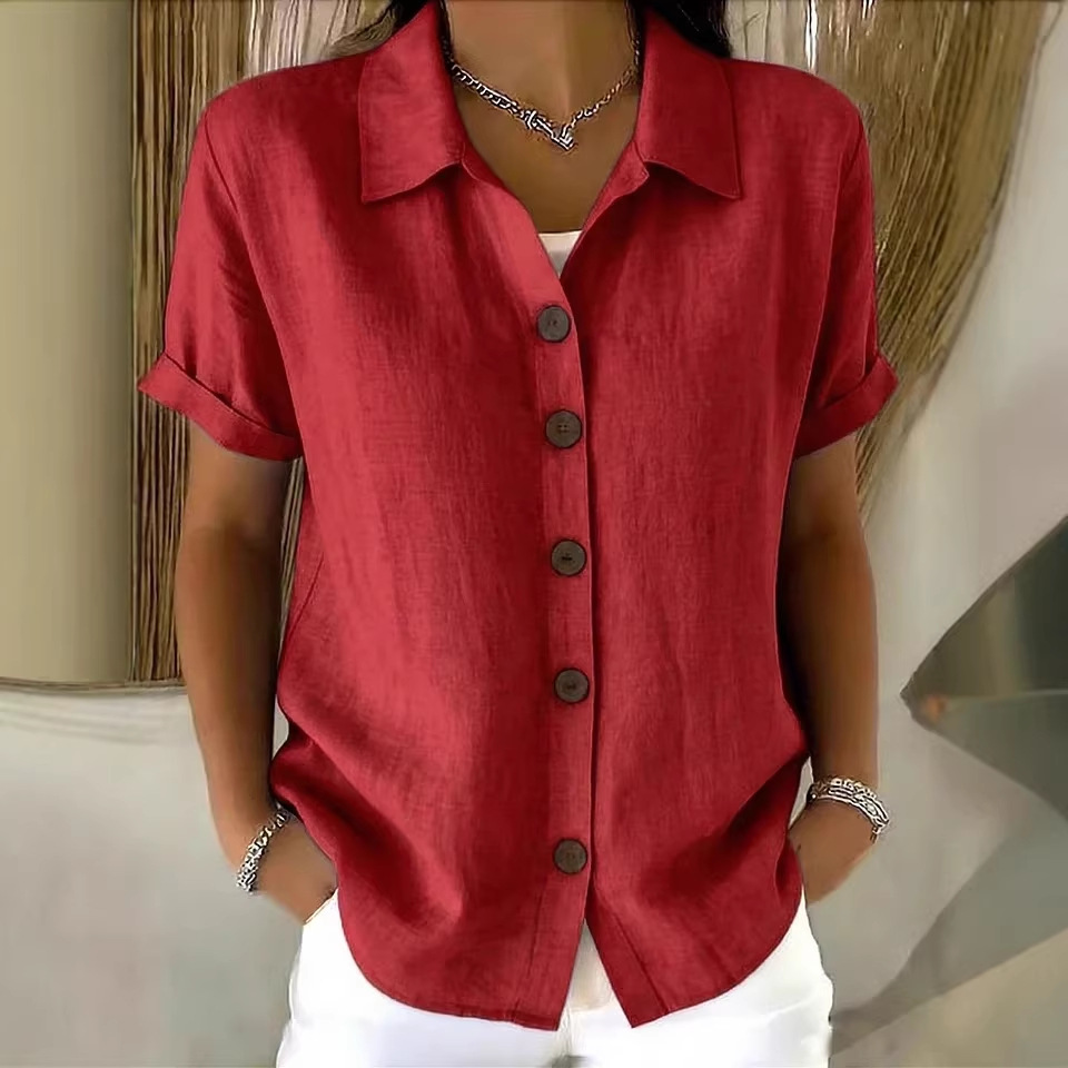 Casual Cotton Linen Button-Up Short Sleeve Shirt