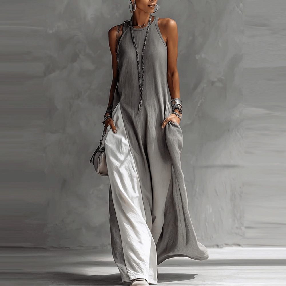 Off Shoulder Contrast Color Pocket Dress