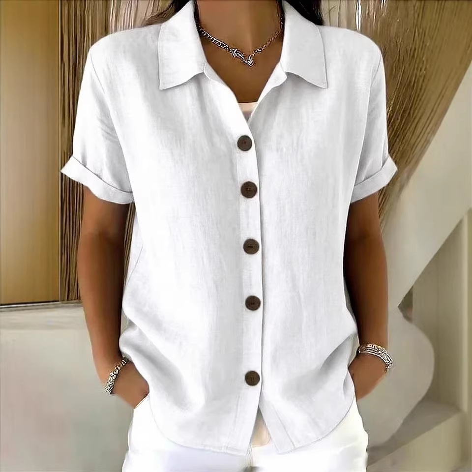 Casual Cotton Linen Button-Up Short Sleeve Shirt