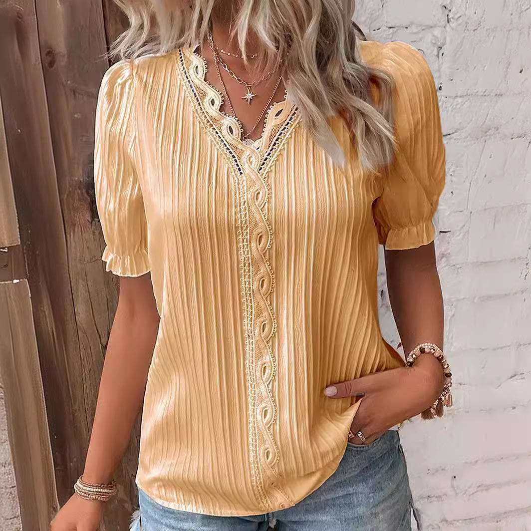 Cutout Short-Sleeve Shirt – Western Boho Summer Top