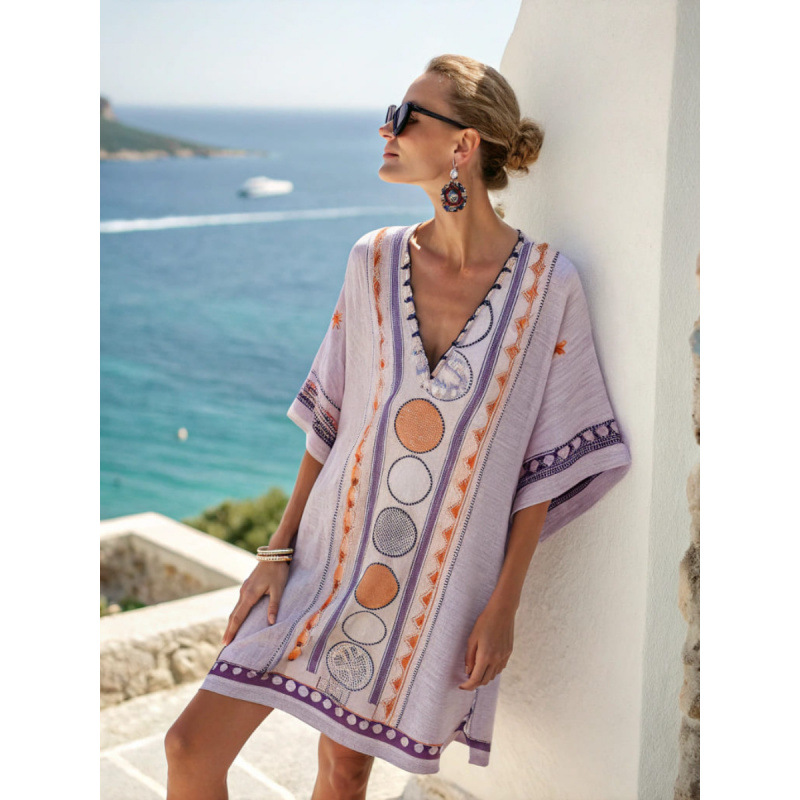 Boho V-Neck Beach Dress – Loose Resort Style Summer Dress
