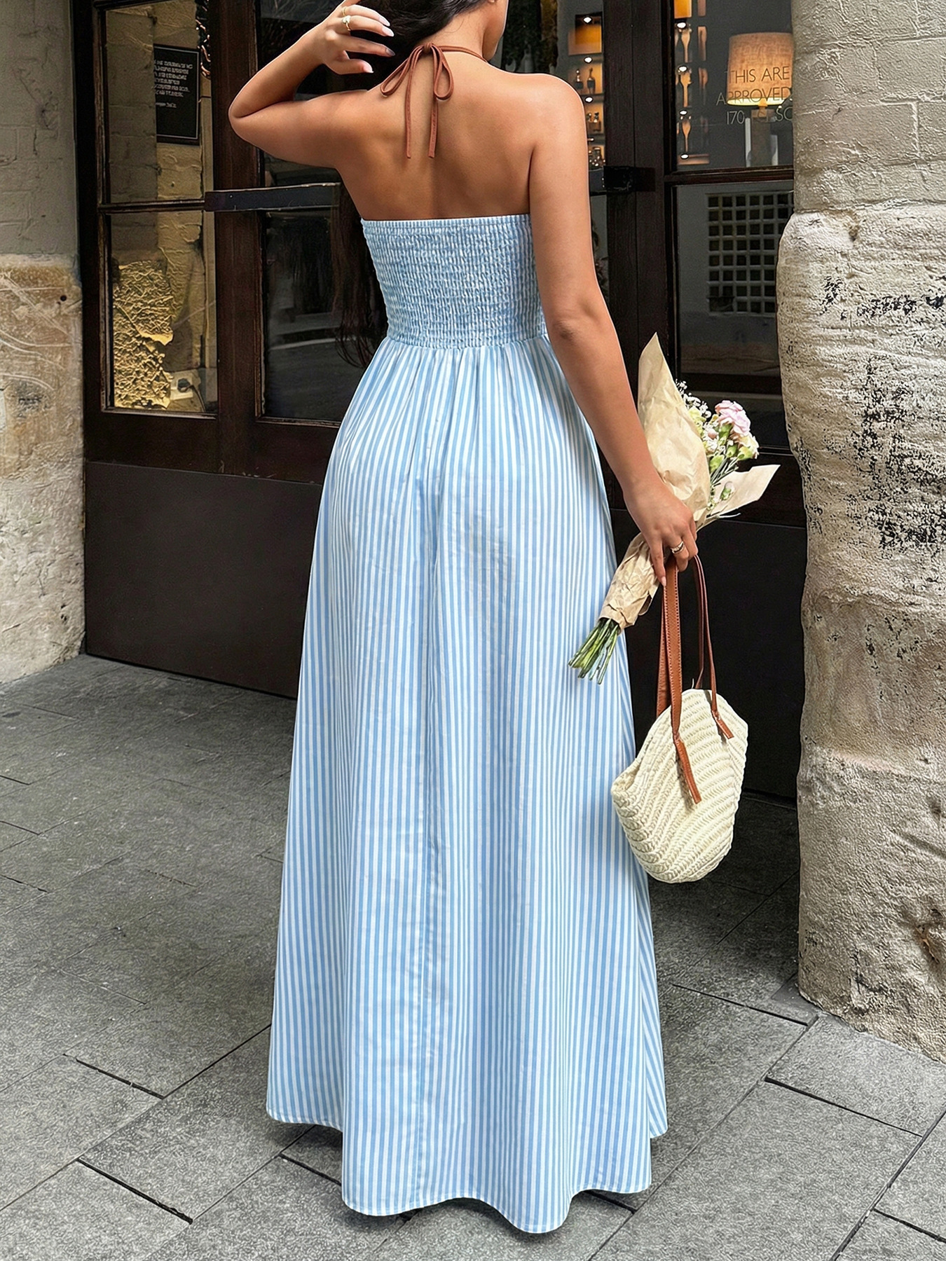 V-Neck Striped Vacation Dress