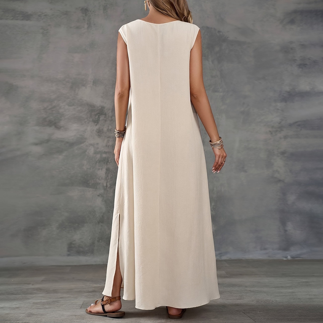 Sleeveless V-Neck Maxi Dress – Elegant Side Slit Summer Dress