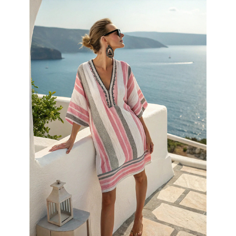 Boho V-Neck Beach Dress – Loose Resort Style Summer Dress
