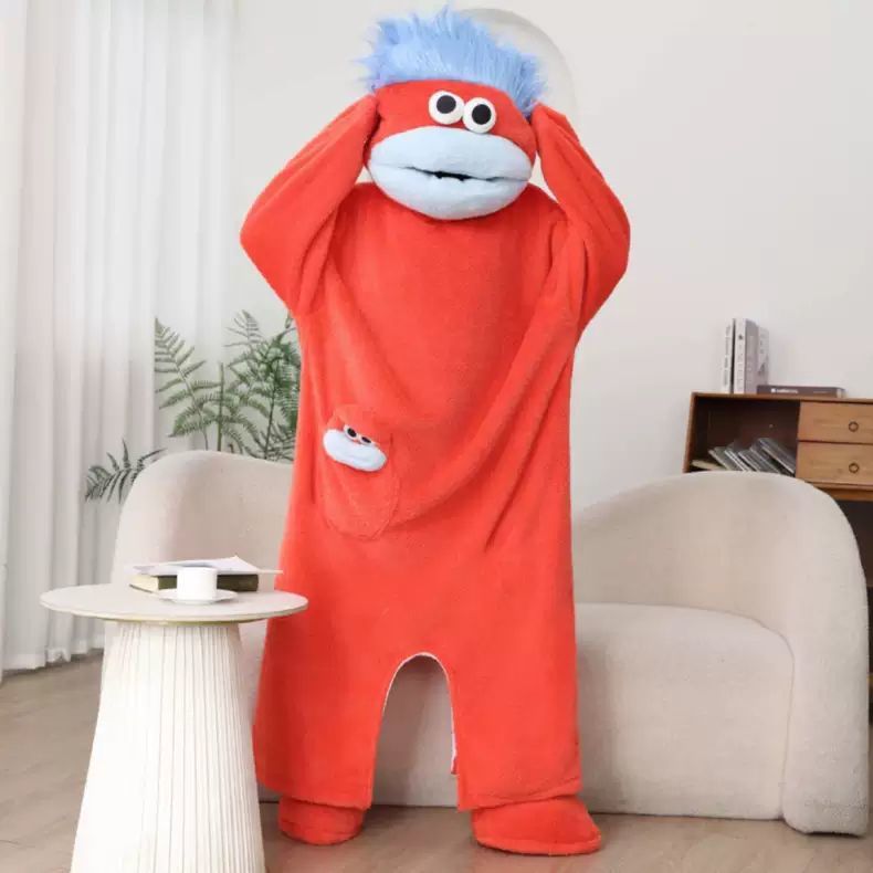 Cute Monster Wearable Hooded Onesie with Pocket for Women and Men, Soft Plush Fleece Fabric, Warm Cozy Jumpsuit, Casual, Ideal for Home and Parties.
