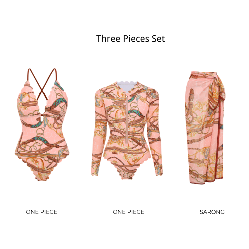 Lace Long Sleeve Rashguard Printed Swimsuit Set(s)