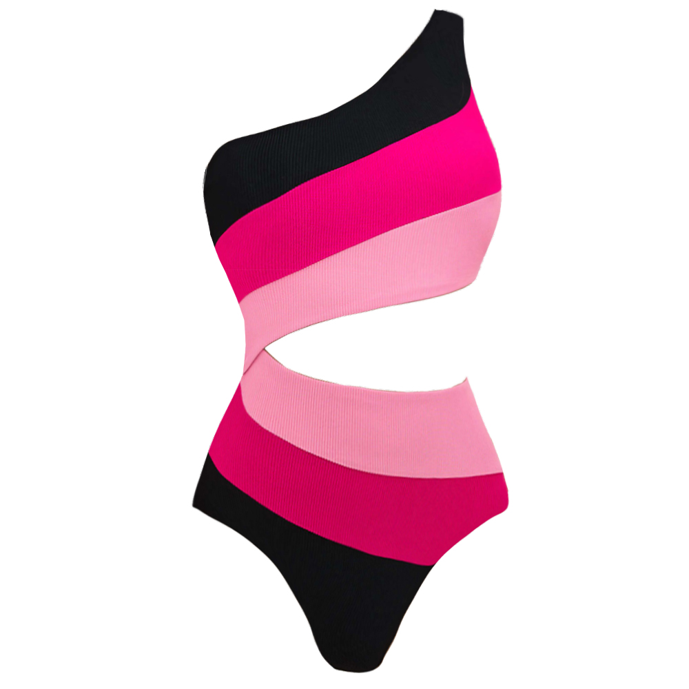 Contrasting Colors Hollow One Piece Swimsuit