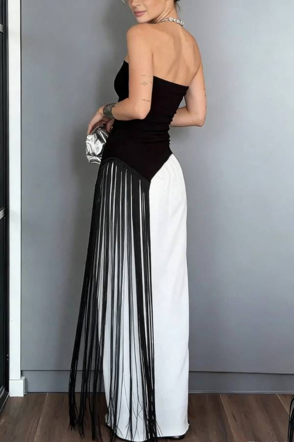Stylish Sleeveless Off-shoulder Slim-fit Long Tassel Top