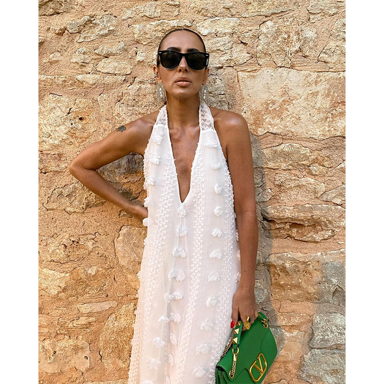 Halter 3D Flower V Neck Maxi Dress