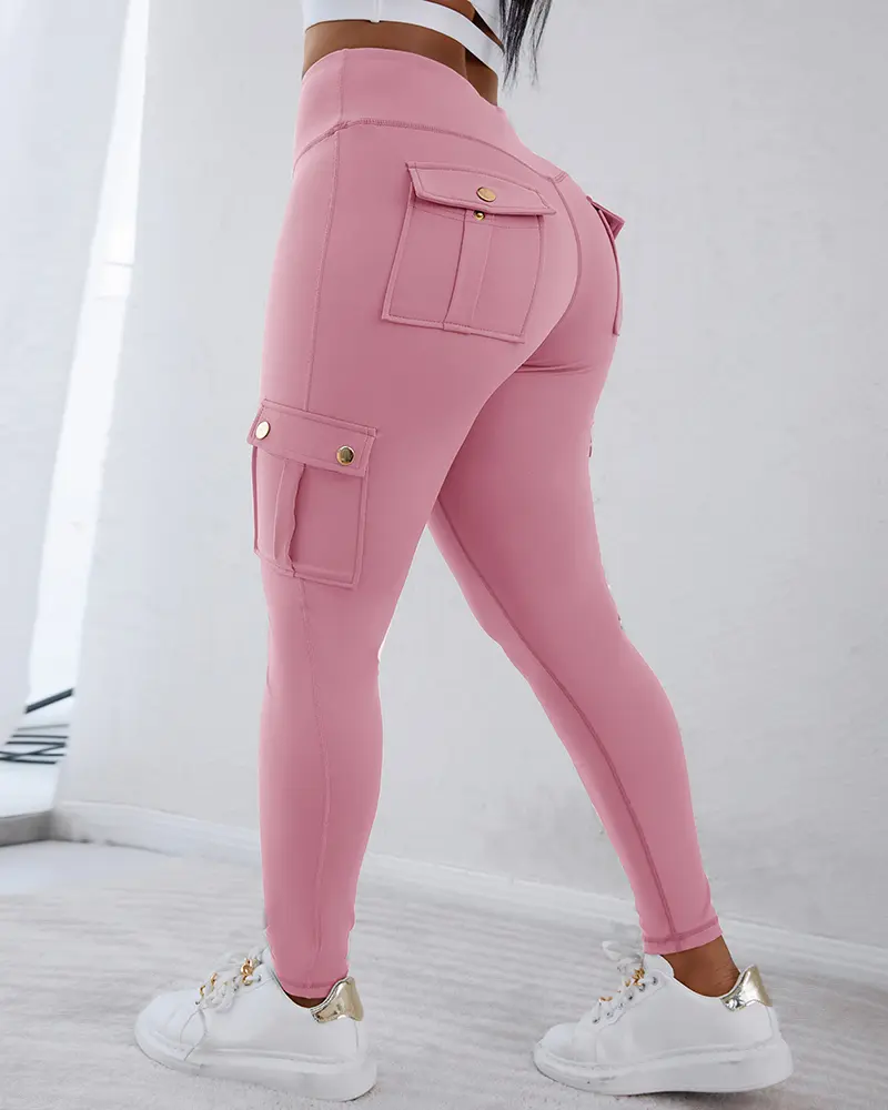 Womens Butt Lifting Leggings with Flap Pockets/ High Waist Tummy Control Workout Cargo Leggings/High Waist Tummy Control Leggings Yoga Pants Gym Sportswear Bottoms