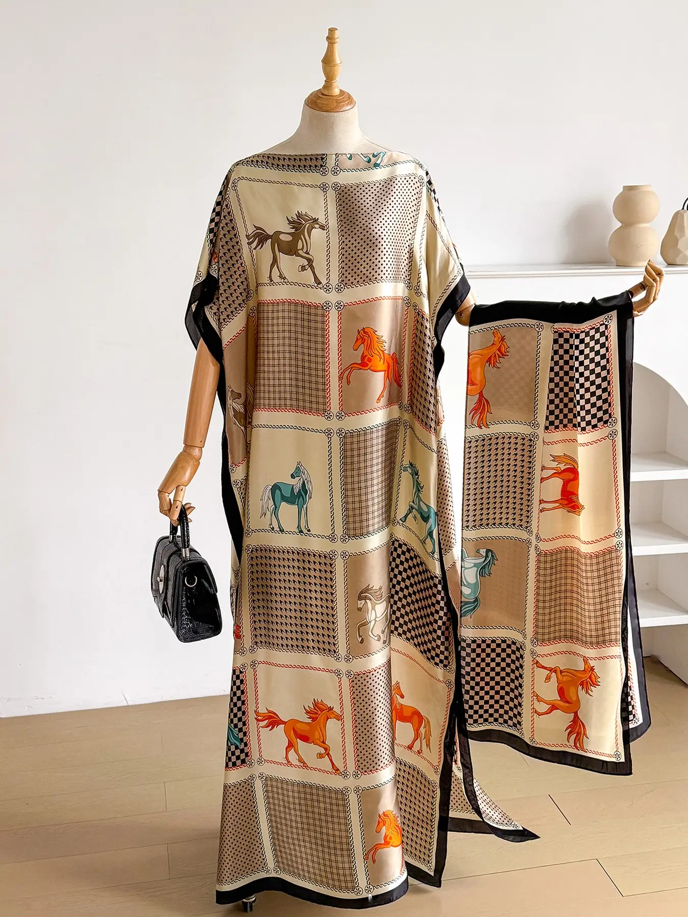 Women's Floral Print Lightweight Long Dress & Scarf Piece Set Outfit, Boho Casual Wear Shawl Dress & Scarf Set for Beach Vacation Holiday, Ladies Clothes for All Seasons