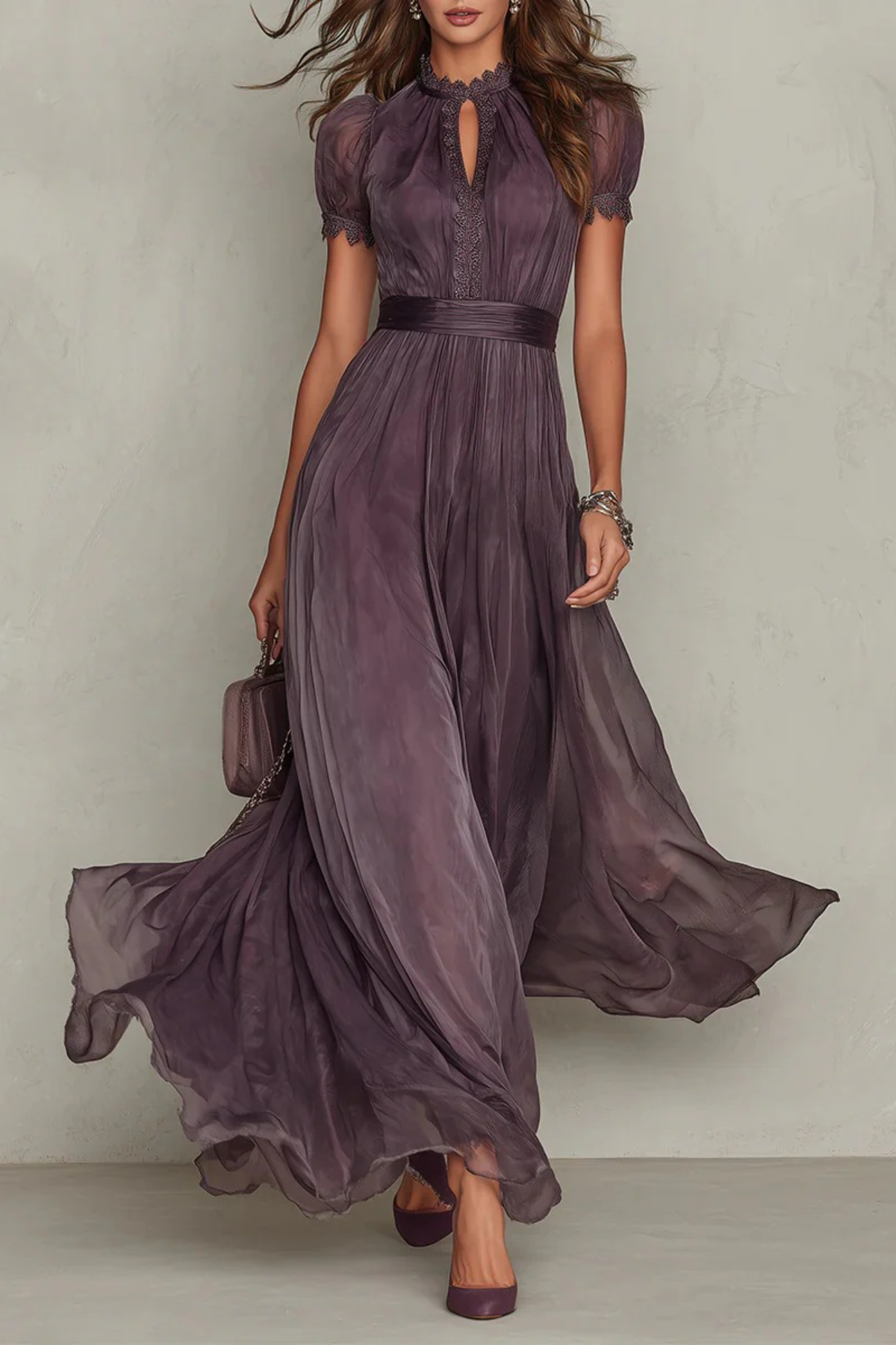 Elegant High-Neck Chiffon Maxi Dress