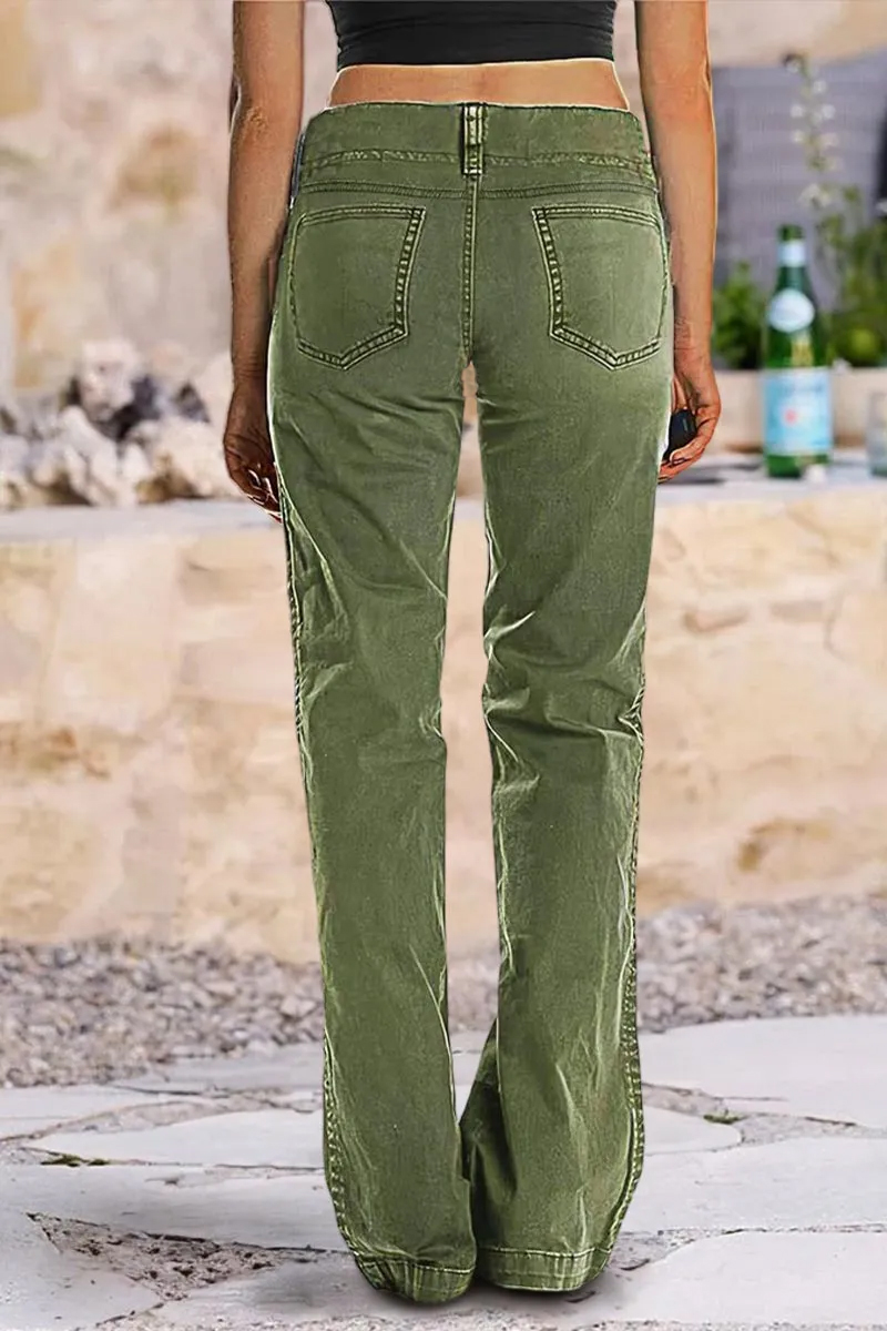 Double Button Mid Waist Straight Leg Pants