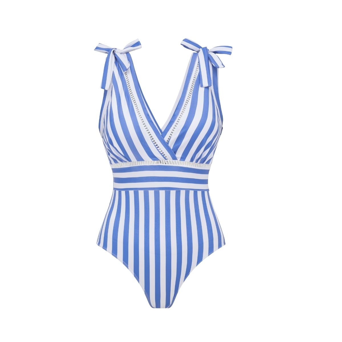 Bowknot Striped Print One Piece Swimsuit and Skirt