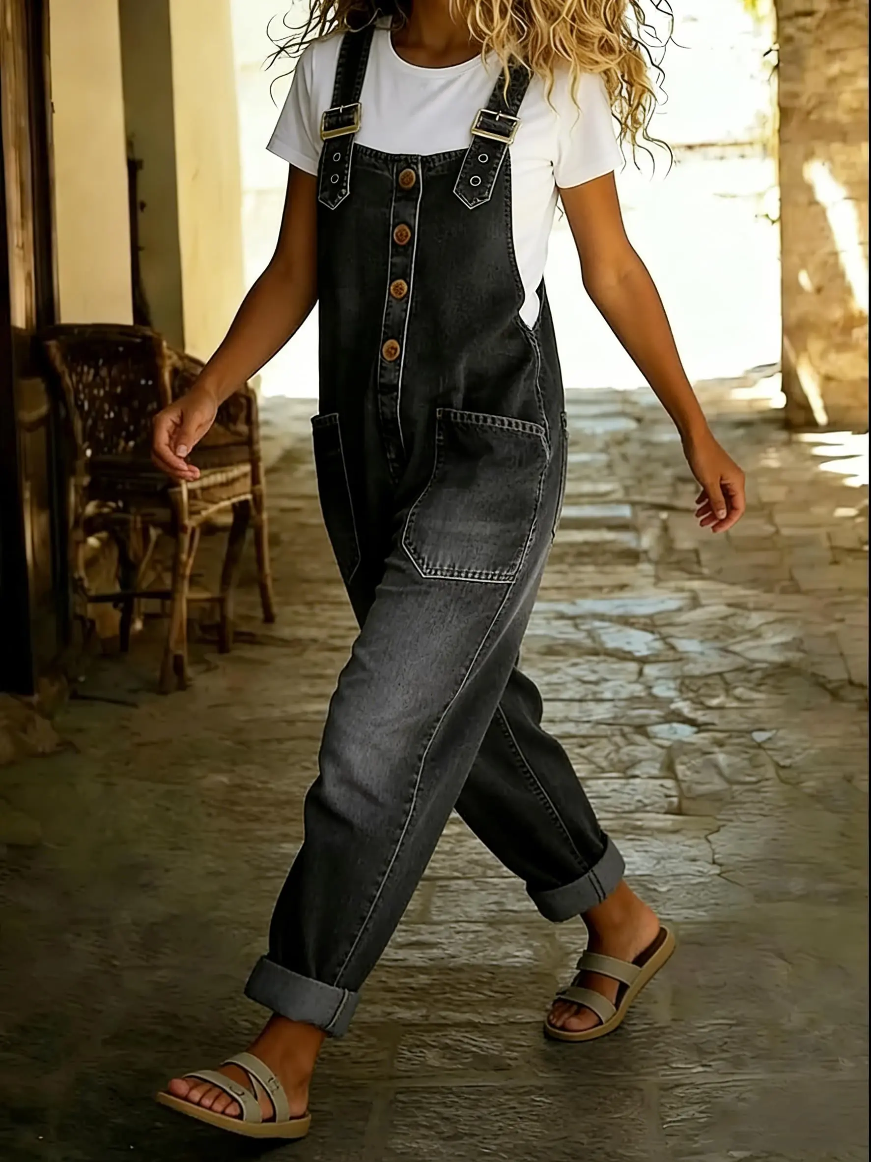 Vintage Loose Wide Leg Jean Bib Overalls