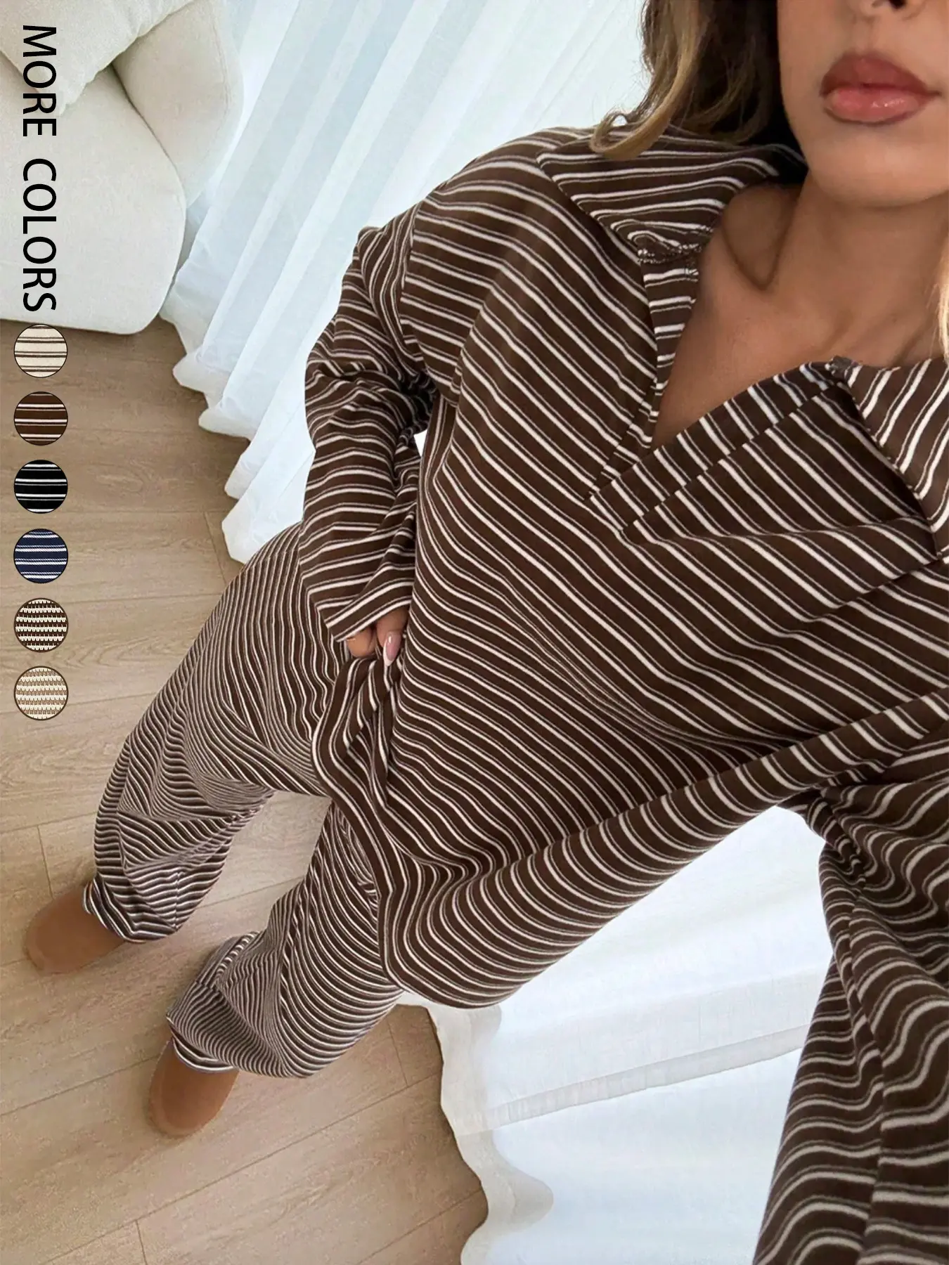 2-Piece Striped V-Neck Lounge Set