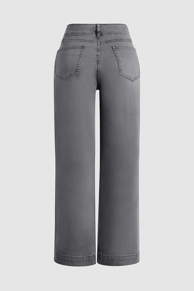 Double Button Mid Waist Straight Leg Pants