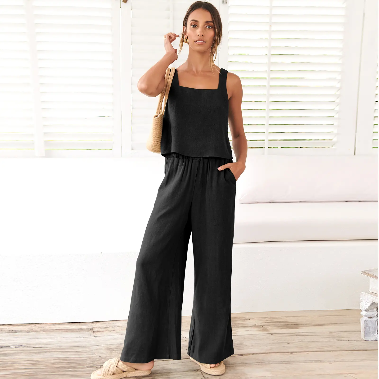 Women's Summer 2 Piece Linen Outfit Set