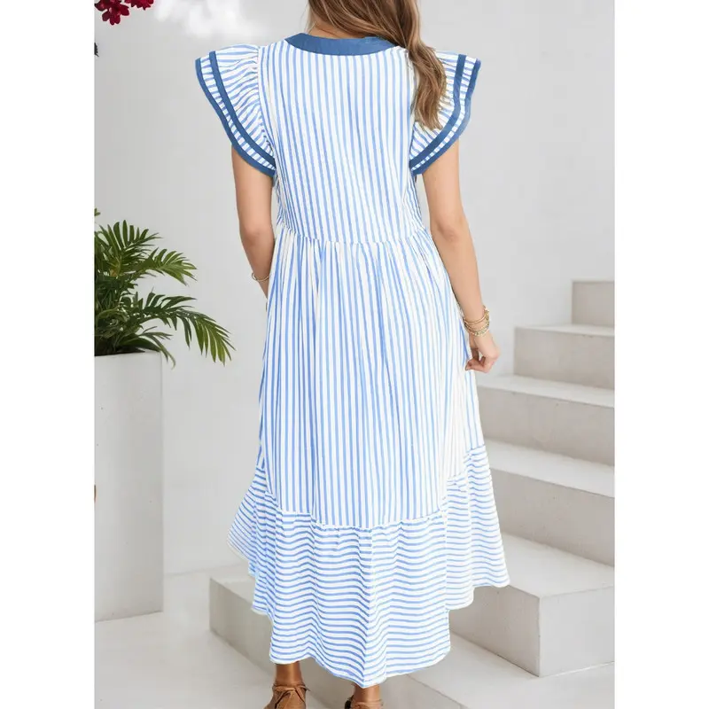 Summer V-Neck Ruffle Maxi Dress