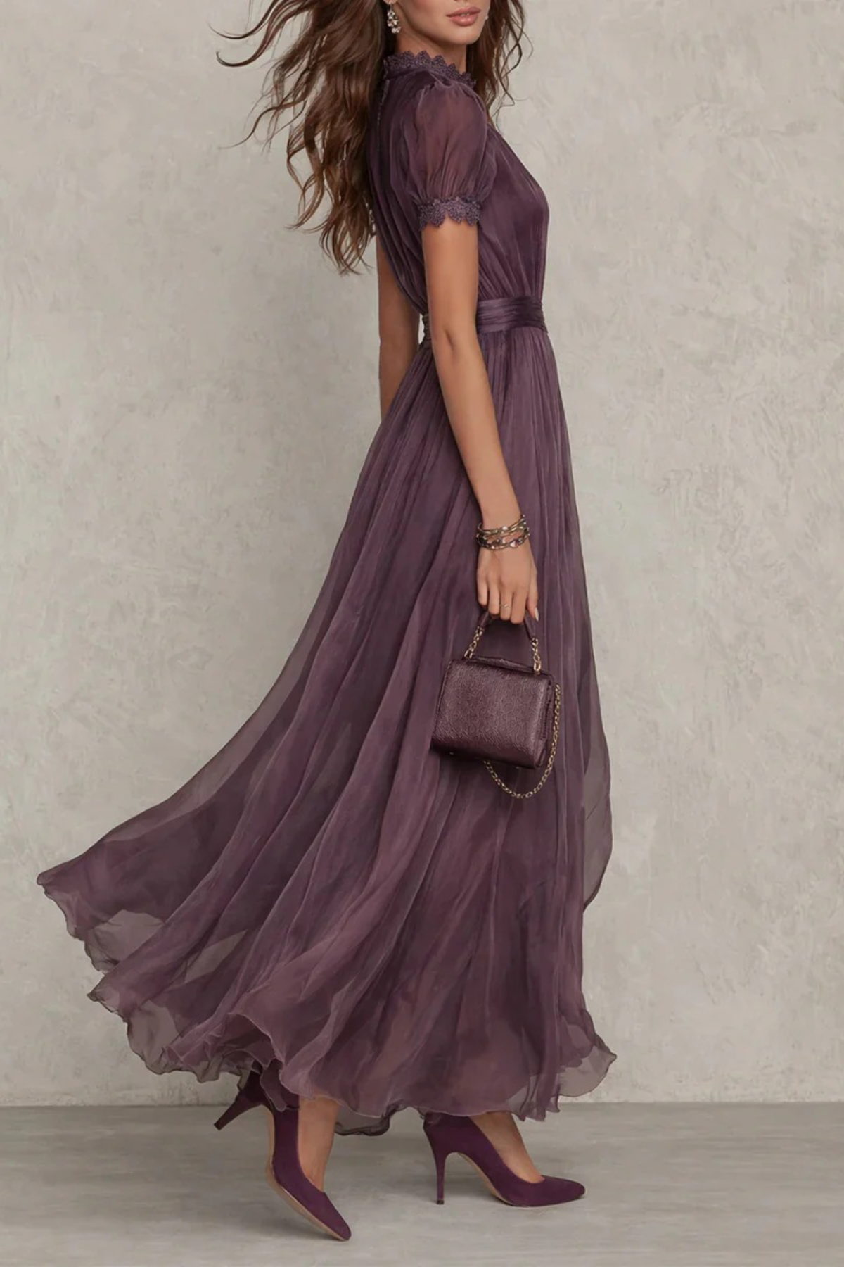 Elegant High-Neck Chiffon Maxi Dress