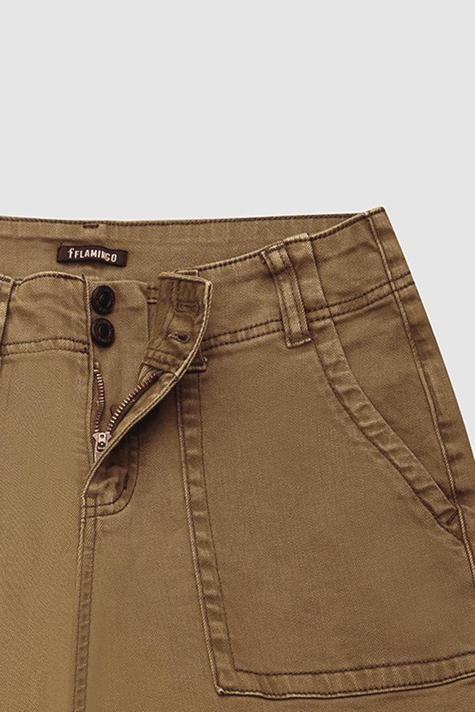 Double Button Mid Waist Straight Leg Pants