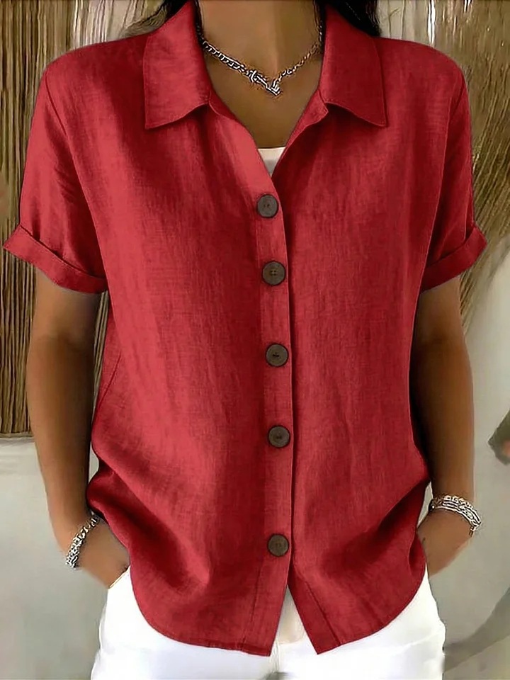 Casual Cotton Linen Button-Up Short Sleeve Shirt