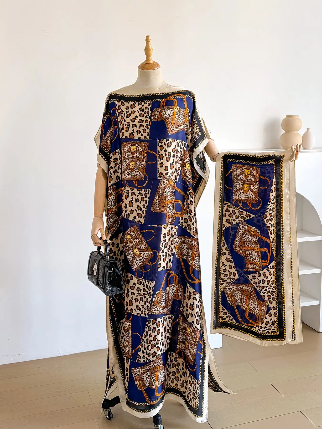 Women's Floral Print Lightweight Long Dress & Scarf Piece Set Outfit, Boho Casual Wear Shawl Dress & Scarf Set for Beach Vacation Holiday, Ladies Clothes for All Seasons