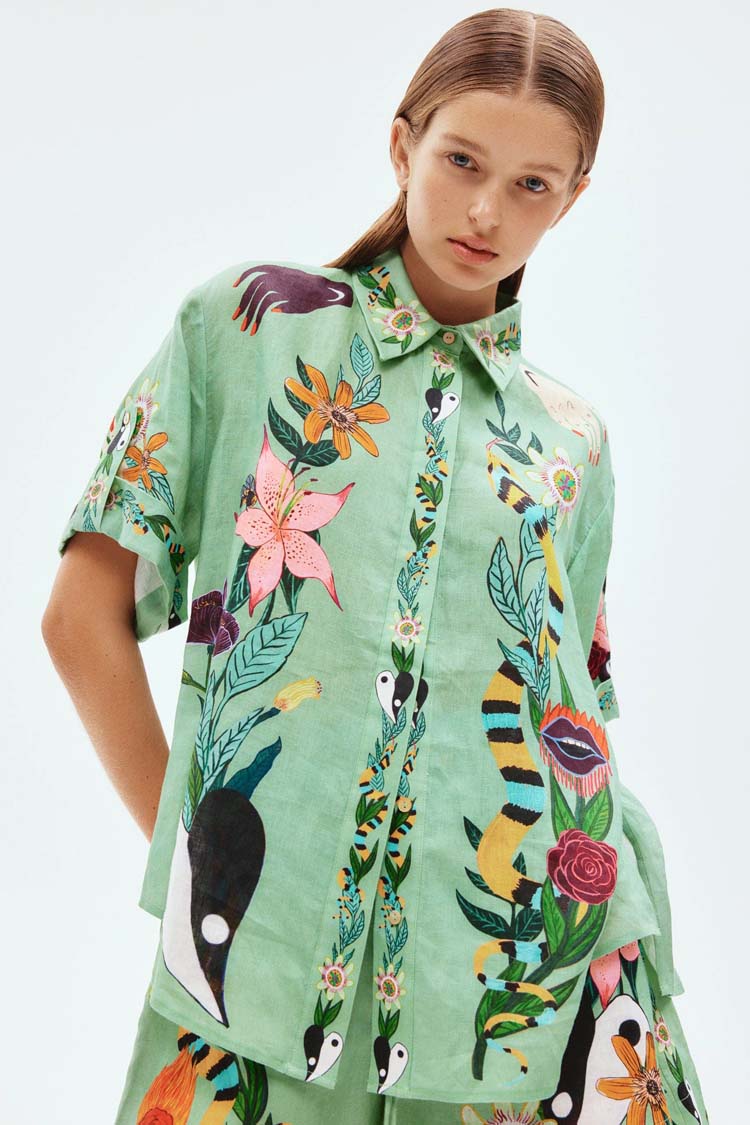 Green Printed Short Slevees Shirt and Shorts Set