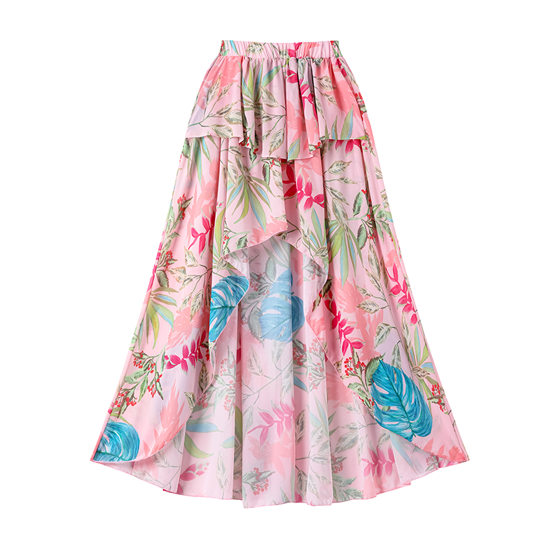 One Shoulder Floral Print One Piece Swimsuit and Skirt Flaxmaker