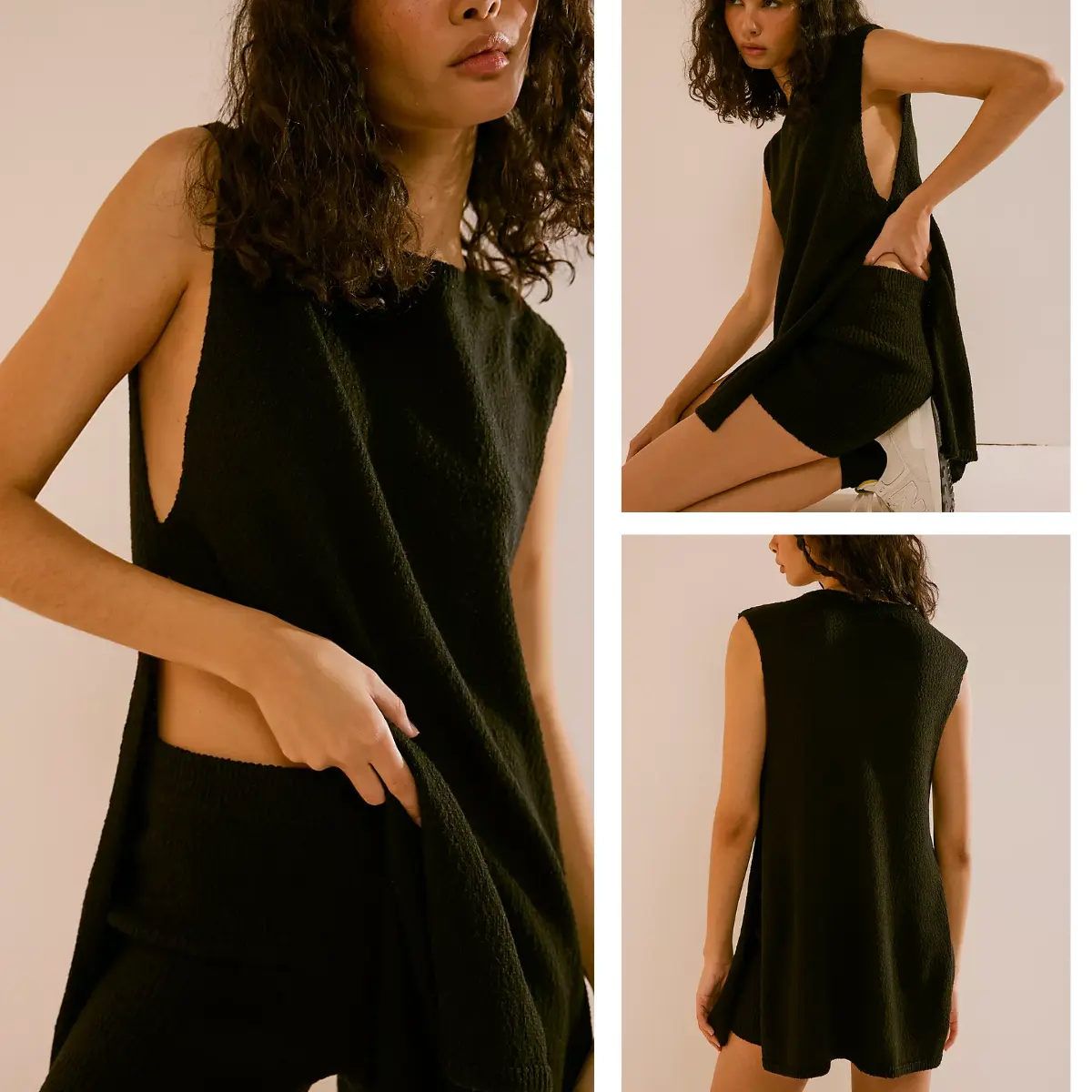 Sweater Set Sleeveless Tunic Top Matching Shorts Trendy Beach Vacation Sets Loungesetwomen Suits Clothes Womenswear
