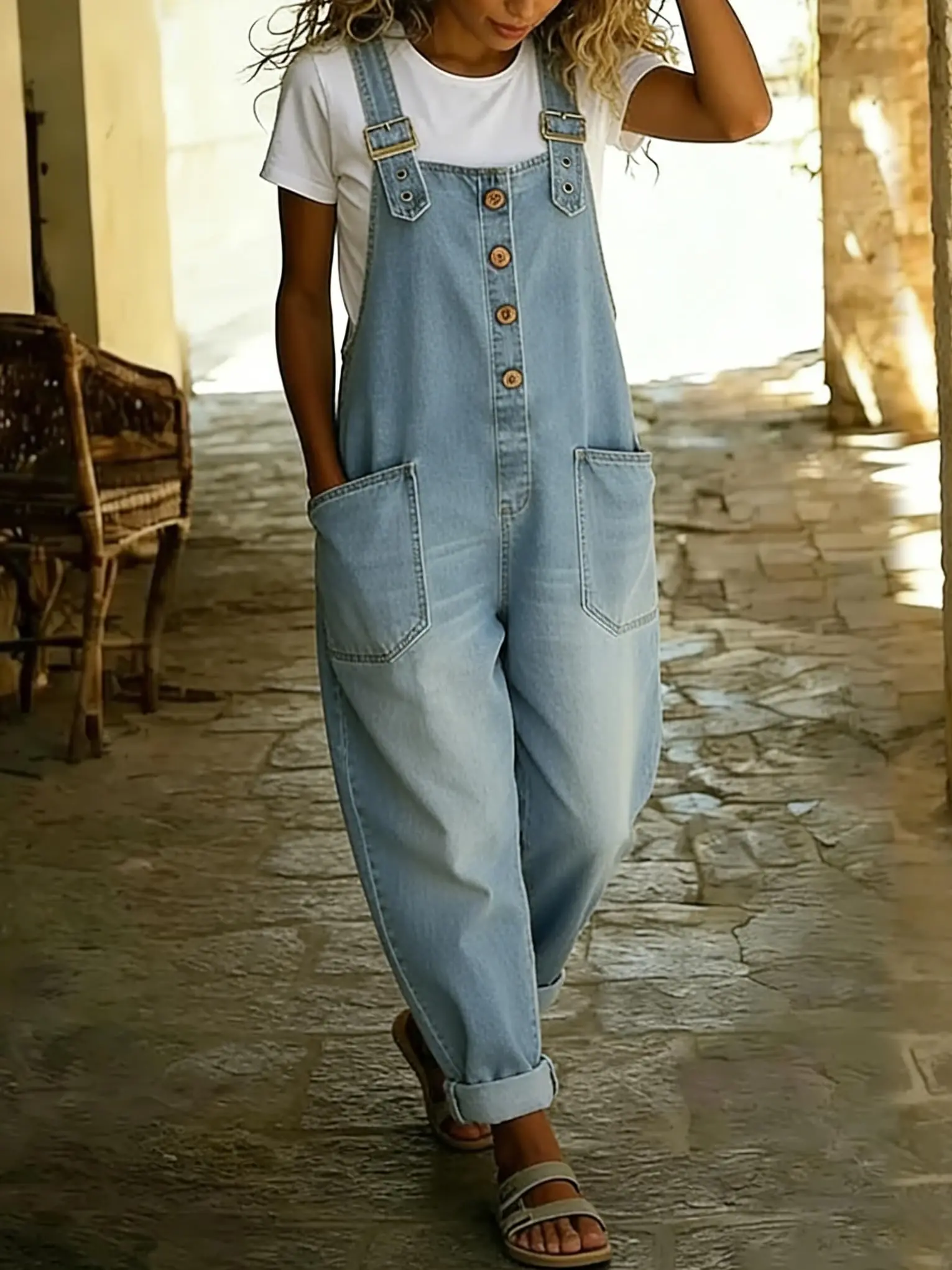 Vintage Loose Wide Leg Jean Bib Overalls
