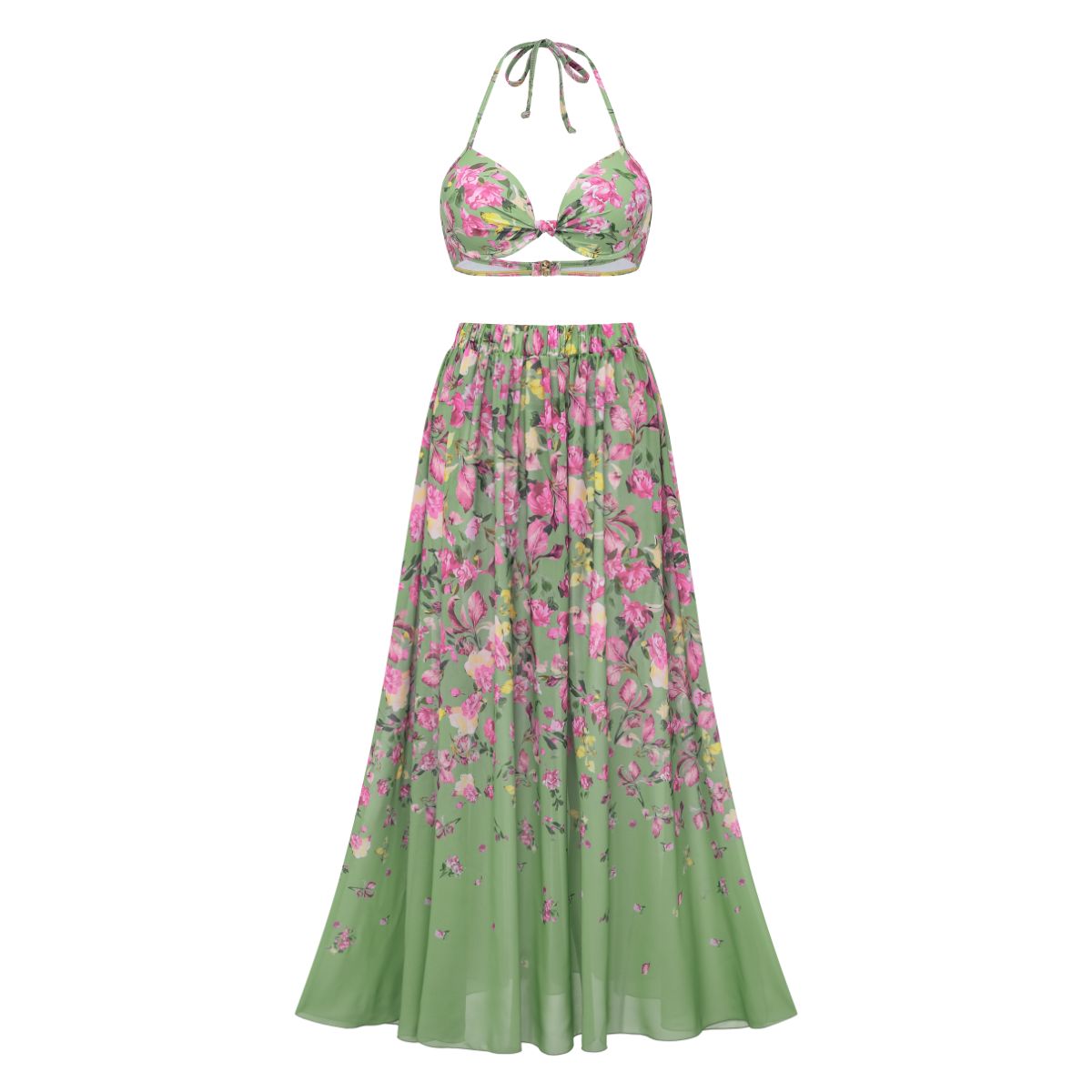 Floral Bikini & Plunging Ruched Swim Set