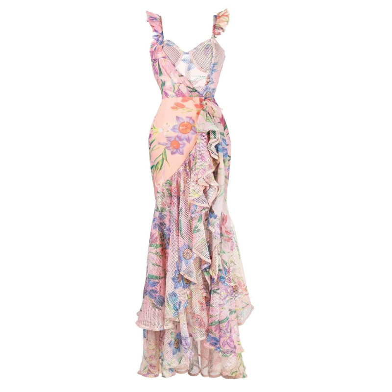 Floral Print One Piece Swimsuit and Mesh Splicing Sarong Flaxmaker