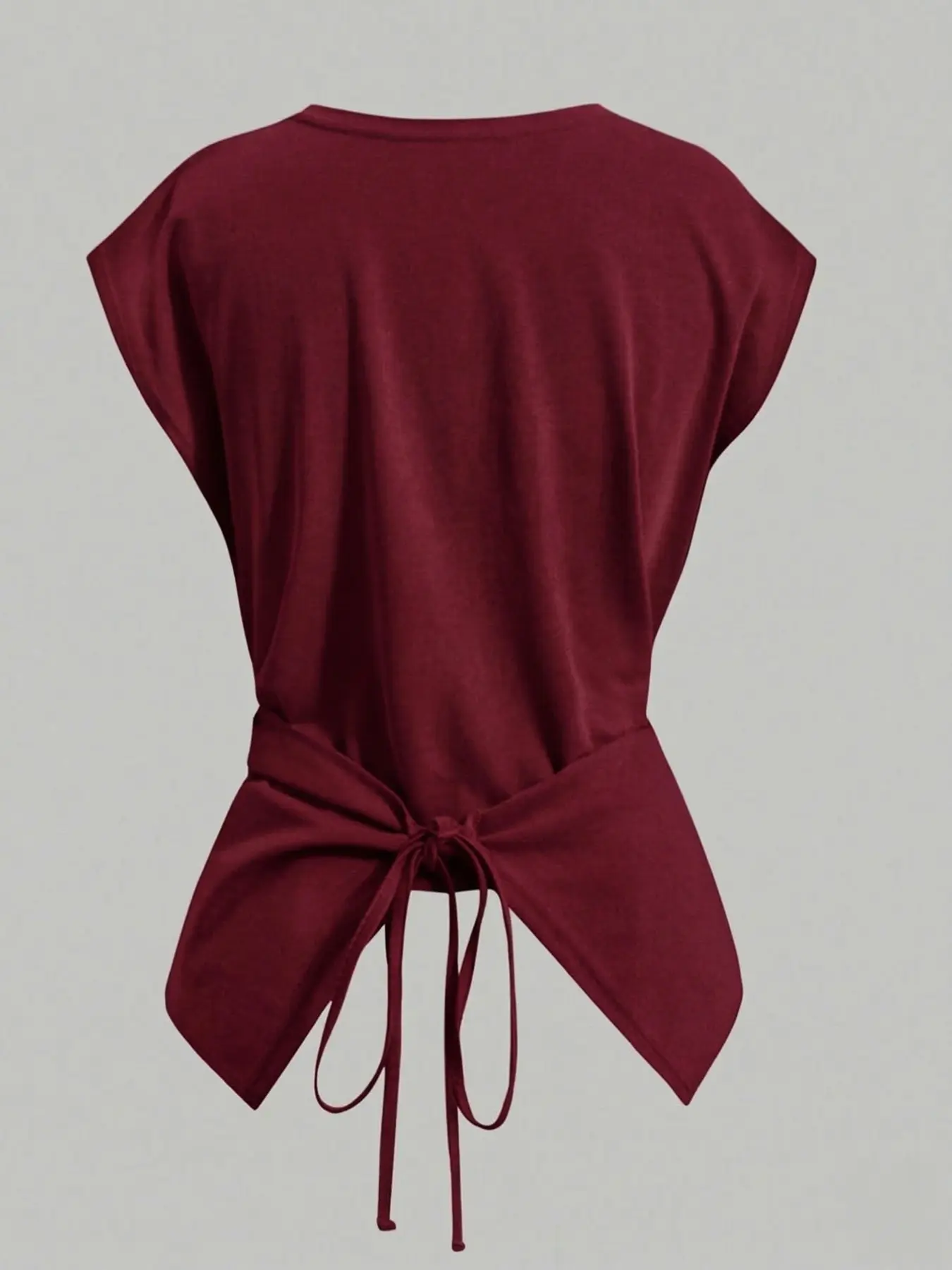 Women's Knitted Round Neck Drop Shoulder Sleeve T-Shirt, Fashion Casual Chic Asymmetrical Criss Cross Back Tie Top, Spring & Fall Wear