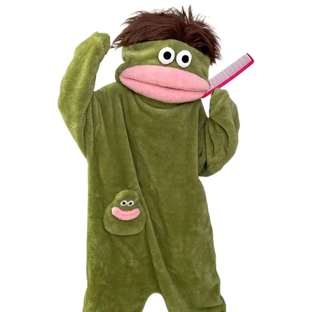 Cute Monster Wearable Hooded Onesie with Pocket for Women and Men, Soft Plush Fleece Fabric, Warm Cozy Jumpsuit, Casual, Ideal for Home and Parties.
