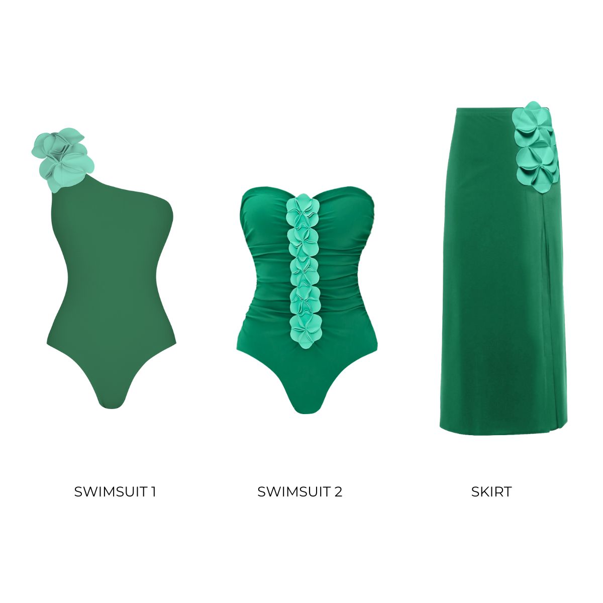 Bandeau 3D Flower One Piece Swimsuit and Skirt