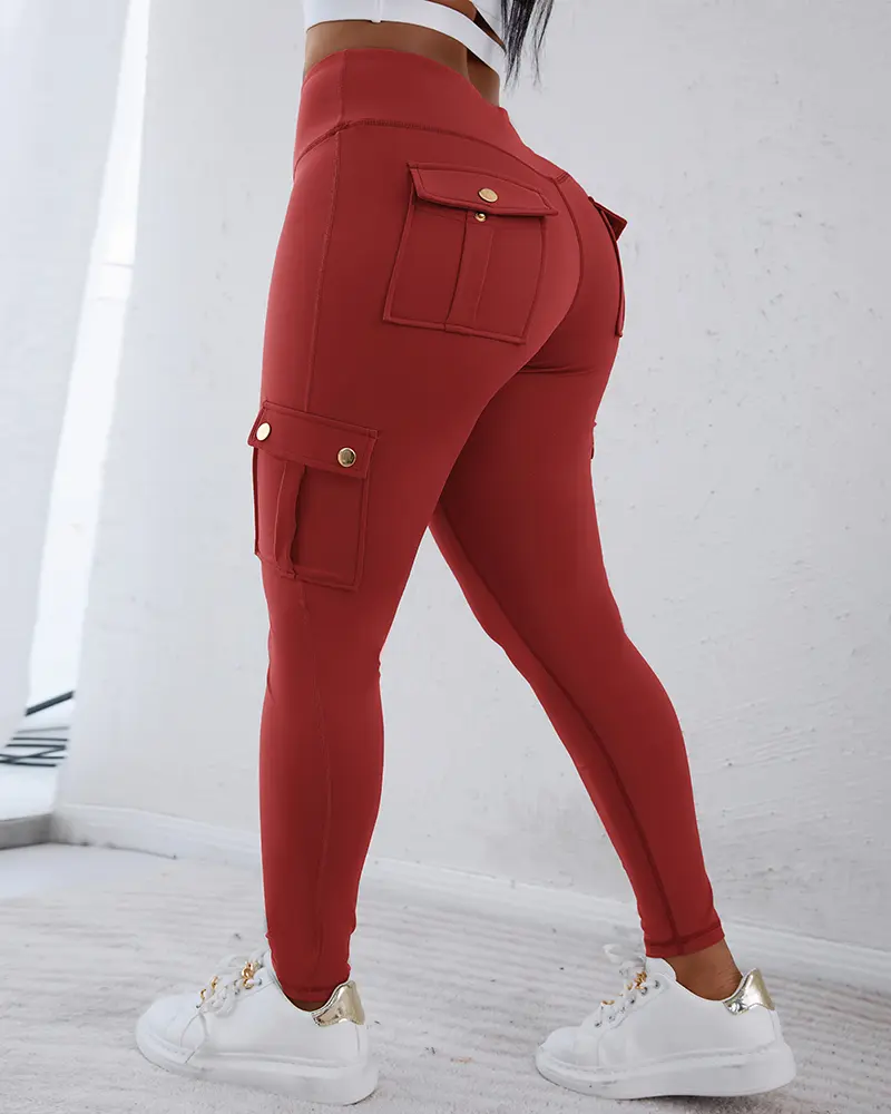Womens Butt Lifting Leggings with Flap Pockets/ High Waist Tummy Control Workout Cargo Leggings/High Waist Tummy Control Leggings Yoga Pants Gym Sportswear Bottoms